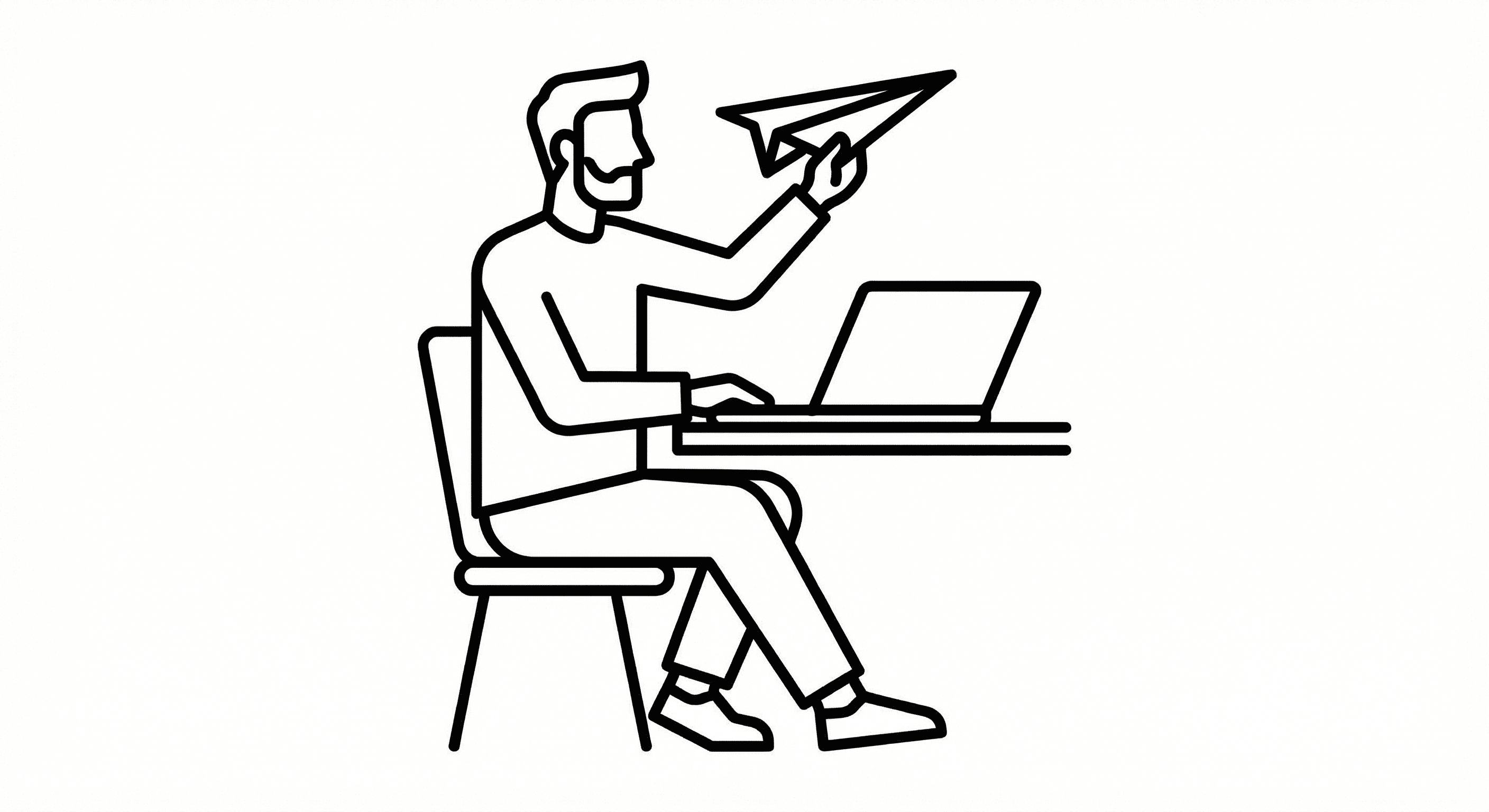 Person with laptop holding paper airplane